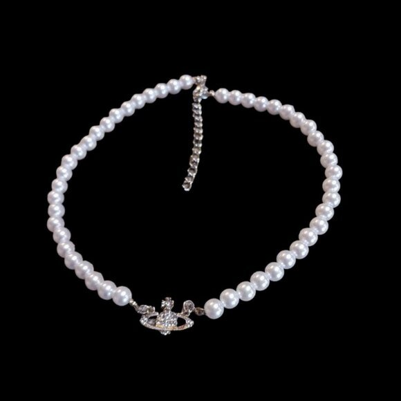 Rhinestone Saturn Faux Pearl Choker Necklace - Picture 5 of 5